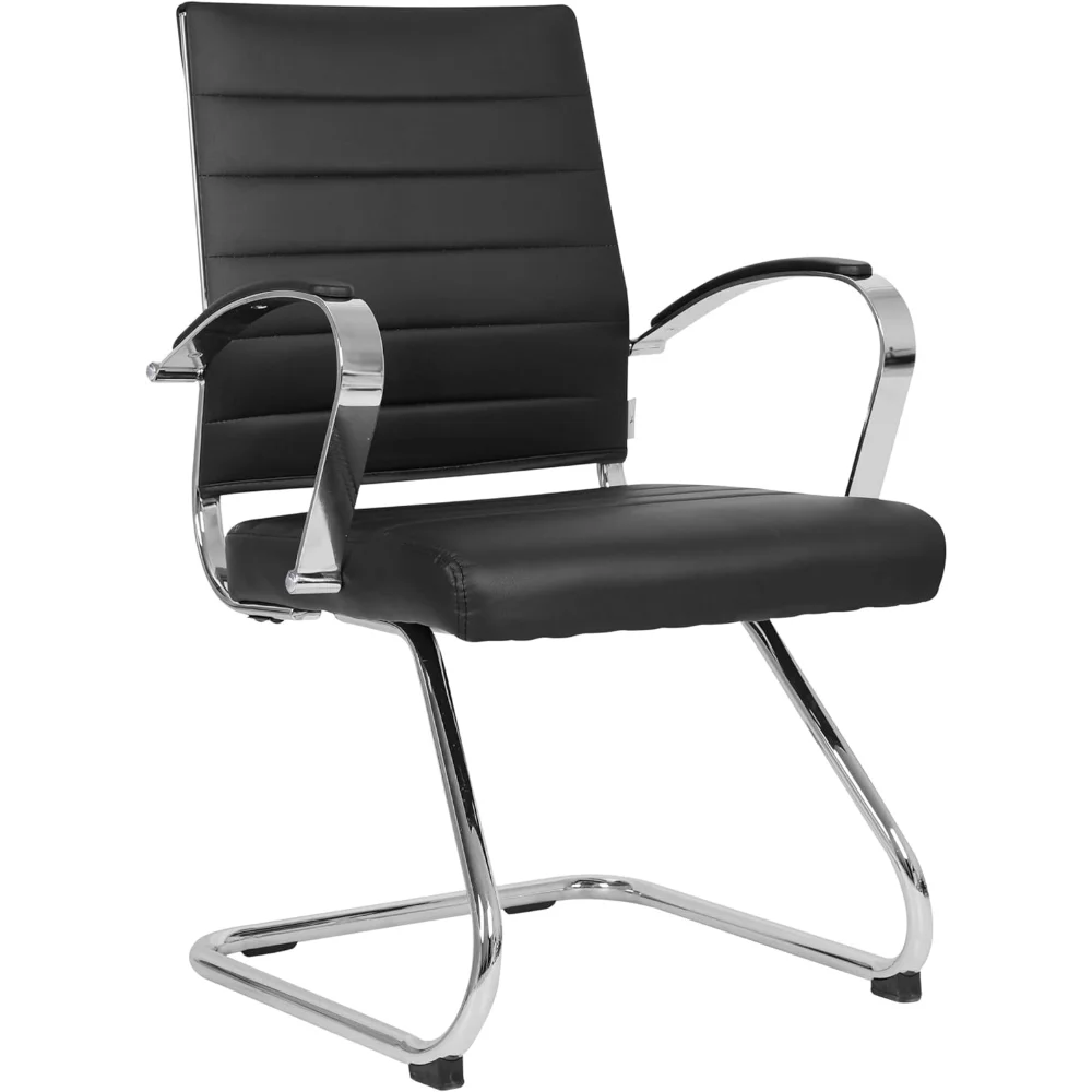 

Office Waiting Room Chair, Upholstered Leather Computer Ergonomic Sled Base Modern Guest Chair with Stainless Steel