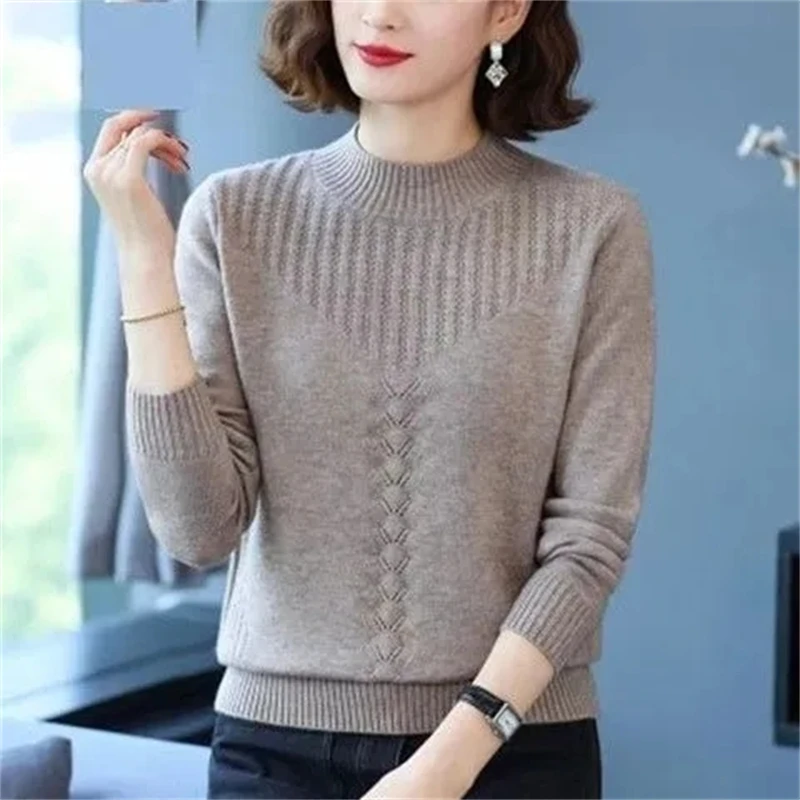 Suéteres informales de manga larga para mujer, Jersey de punto con cuello redondo, Tops básicos sólidos, ropa de moda, Otoño e Invierno