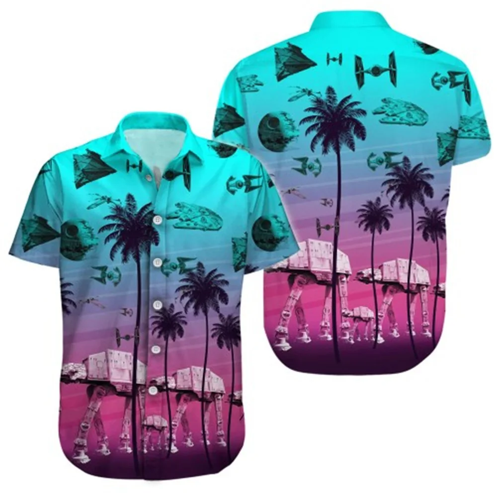 Tiki Summer Men's Short Sleeved 3D Printed Collar Button Shirt Hawaiian Men's Top Plus Size Loose Short Sleeved Shirt Beach