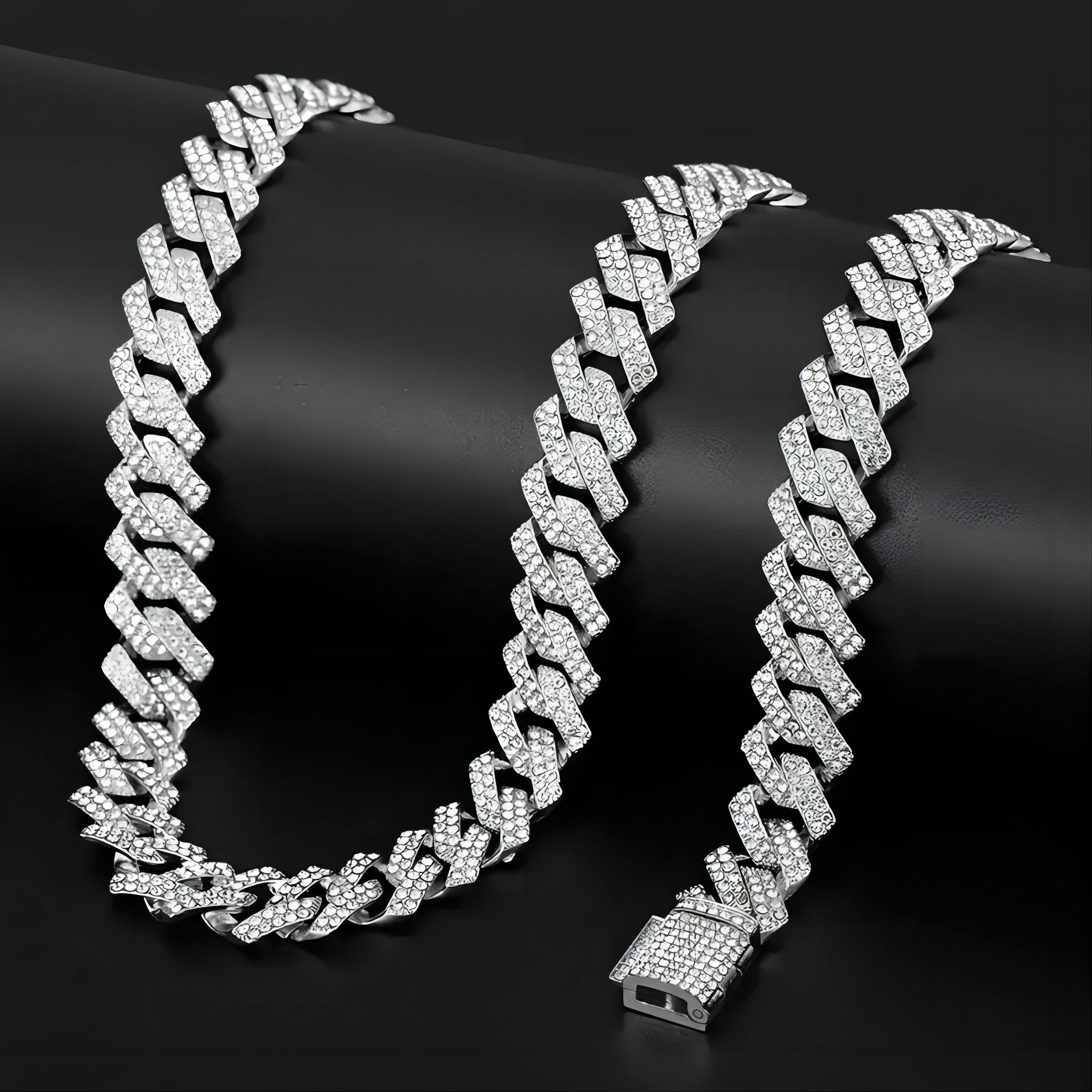Men Women Hip-hop Punk Cuban Chain Stylish Sliver Cuban Chain+Bracelet 2-in-1 Set Personality Trend Street Style Jewelry Gift image 6