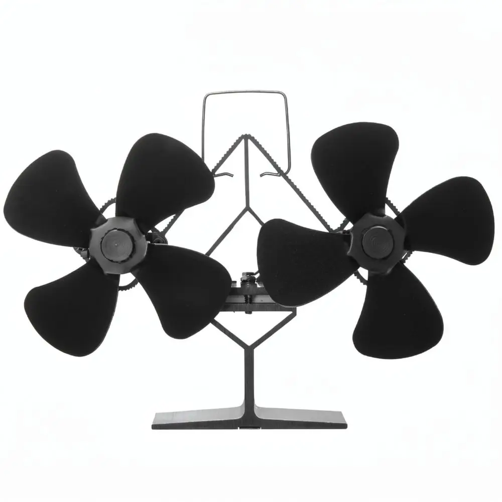 High Efficiency Stove Fan Thermal Powered Twin Head Blades Silent Air Circulation For Wood Burning Fireplace Heaters