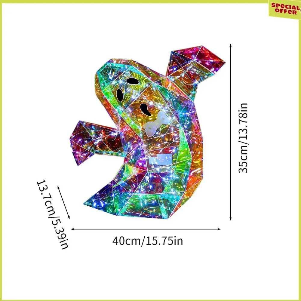 A34R Patung Hantu Seram Warna-warni Prismatik, Patung Hantu LED, Dekorasi Halloween Patung Hantu Lampu Malam
