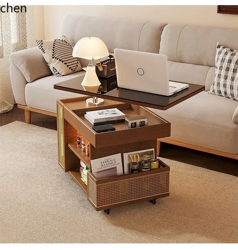 Coffee Table Mobile Rotating Folding Dining Table Tea Table Living Room Multifunctional Living Room Adjustable Trolley