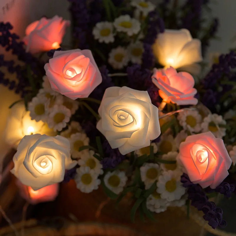 LED battery festive string flower box Valentine's Day artificial PE rose lights