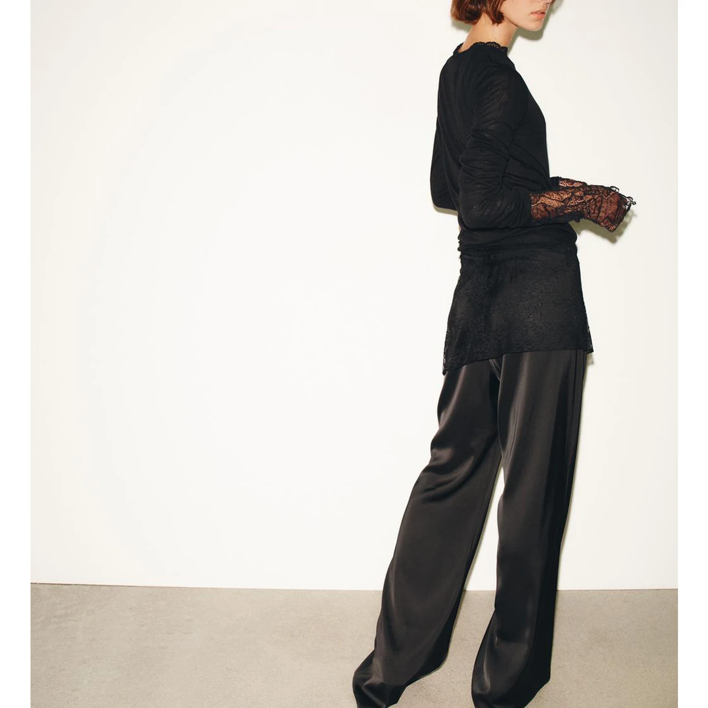 خريف شتاء جديد وصول المرأة عادية Sle الحرير الساتان يشعر الدانتيل التفاف وشاح السراويل الطويلة مستقيم الساق l الخصر بوليست... #4