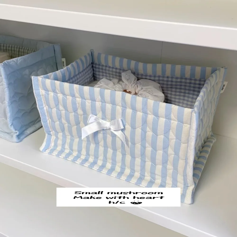 New Square Storage Basket Flower Stripe Sorting Basket Lace Cotton Desktop Box Home Supplies