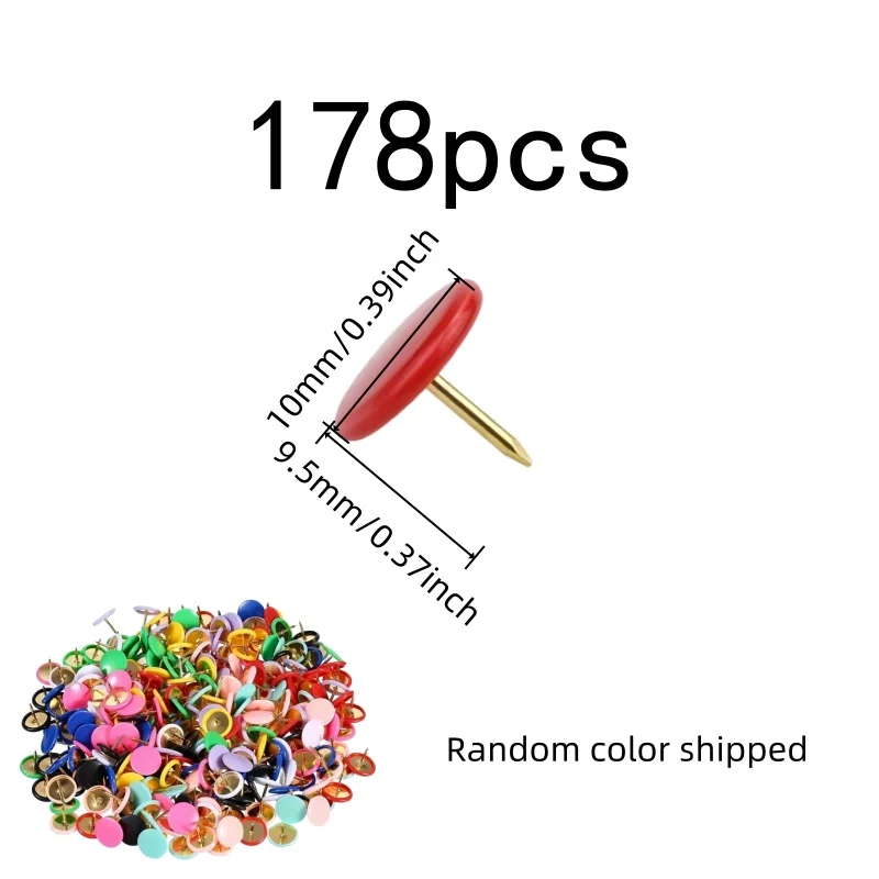 178 pcs Round Head Push Pins Random Color Assortment, designed for Map Location Marking, Soft Coated Grip