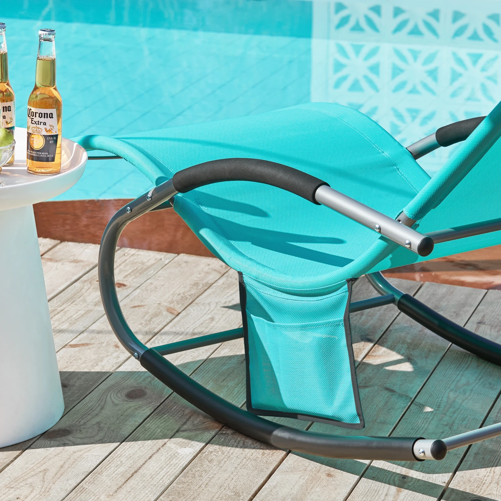 SoBuy OGS28 Sonnenliege Gartenliege wetterfest Liegestuhl Schaukelstuhl mit Kopfkissen Outdoor Terrasse Balkon Camping bis 150kg – Detail 27