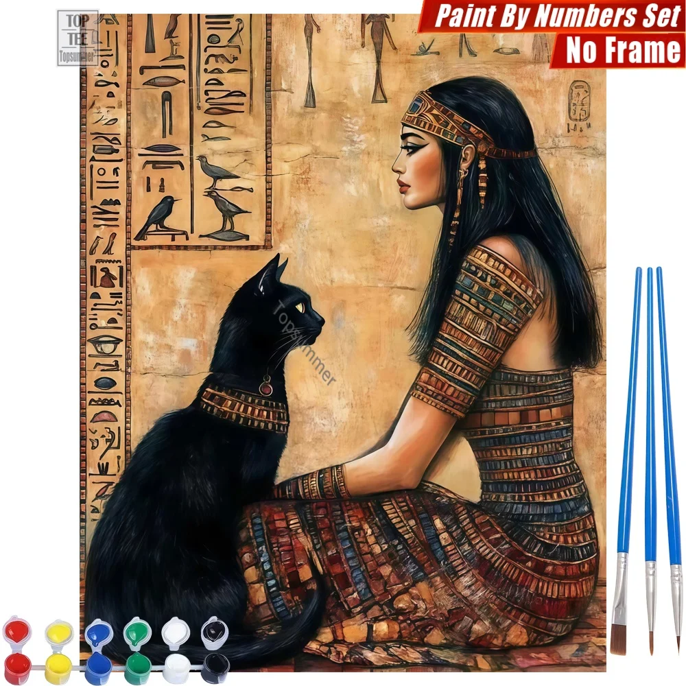 

Egyptian Woman Cat DIY Digital Oil Painting Kit - Egyptian Woman Mysterious Family Activities Easter Gift For Dad