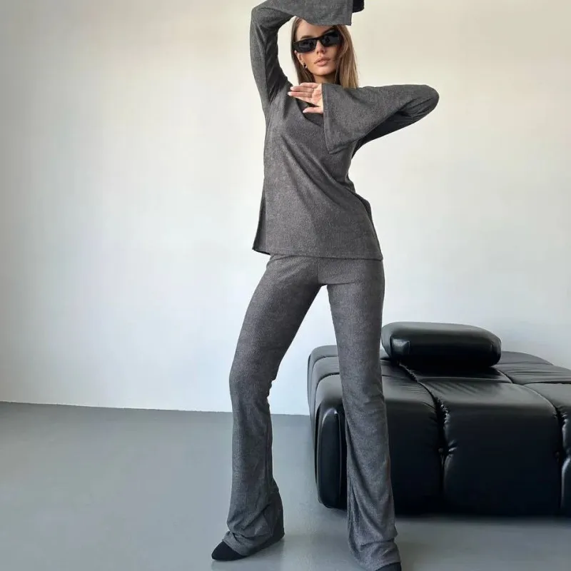 

Fashion Personality Shrinking Skinny Knitted Long Sleeve Top Long Pants Women's Suit Simple Versatile Temperament Elegant Holida