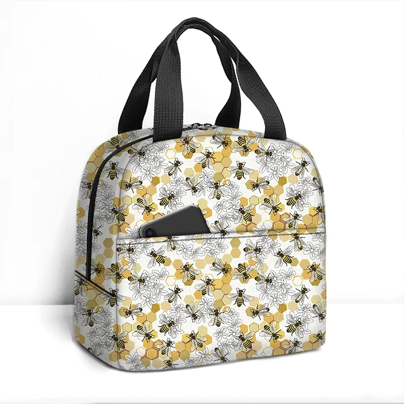 Honey Moon Bee Print Lunch Bag Butterfly Ladybug Dragonfly Insulated Tote Bags Container For Schools Gift Travel Outdoors Picnic