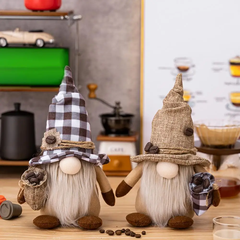 

Плюшевая кукла Gnome в виде кофейных зерен, серая шляпа, большая борода, подарок с большим носом, милая настольная безликая глина, товары для дома