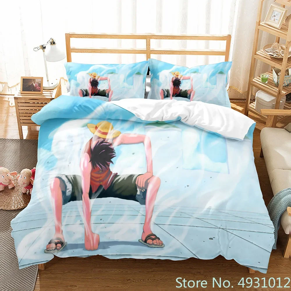 One Piece Luffy Boy 3pcs Bedding Set Quilt Cartoon Duvet Cover Pillowcase Bedclothes Children Kids Boy Bed Bedroom Set
