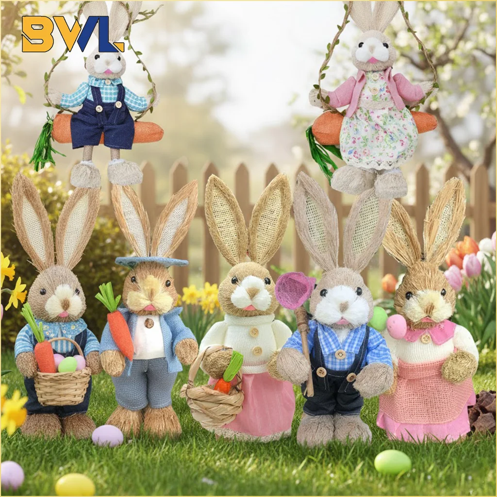Osterhase auf Schaukel Handgefertigte Gewebte Grasfigur Kreatives Dekorationsobjekt Hängende Verzierung Waldthema Geschenk Souvenir