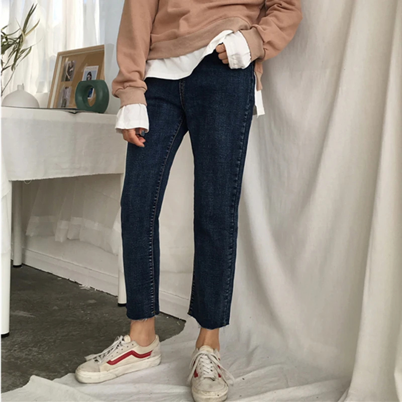 

Прямые джинсы с высокой талией, большие размеры, женские весенне-летние утягивающие свободные брюки из девяти предметов, студенческие модные милые брюки