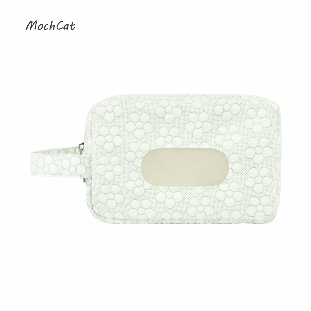 2-in-1 Baby Diapers Storage Pouch Flower Pattern Double Zippers Stroller Storage Bags Wide Opening Reusable