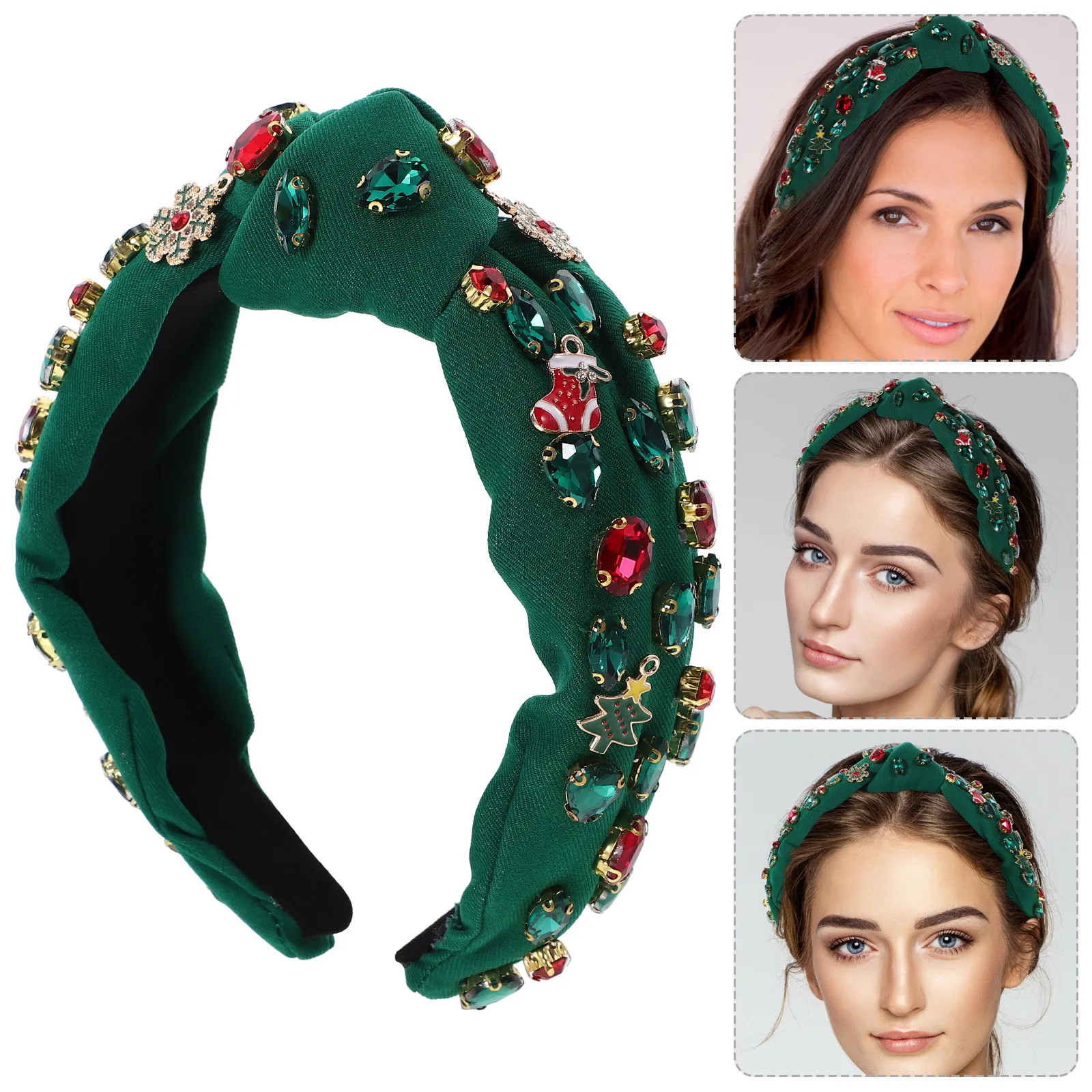 

Wide Knotted Headband for Women Xmas Themed Rhinestone Decor Twisted Hair Accessory Trendy Elegant Look for Parties and