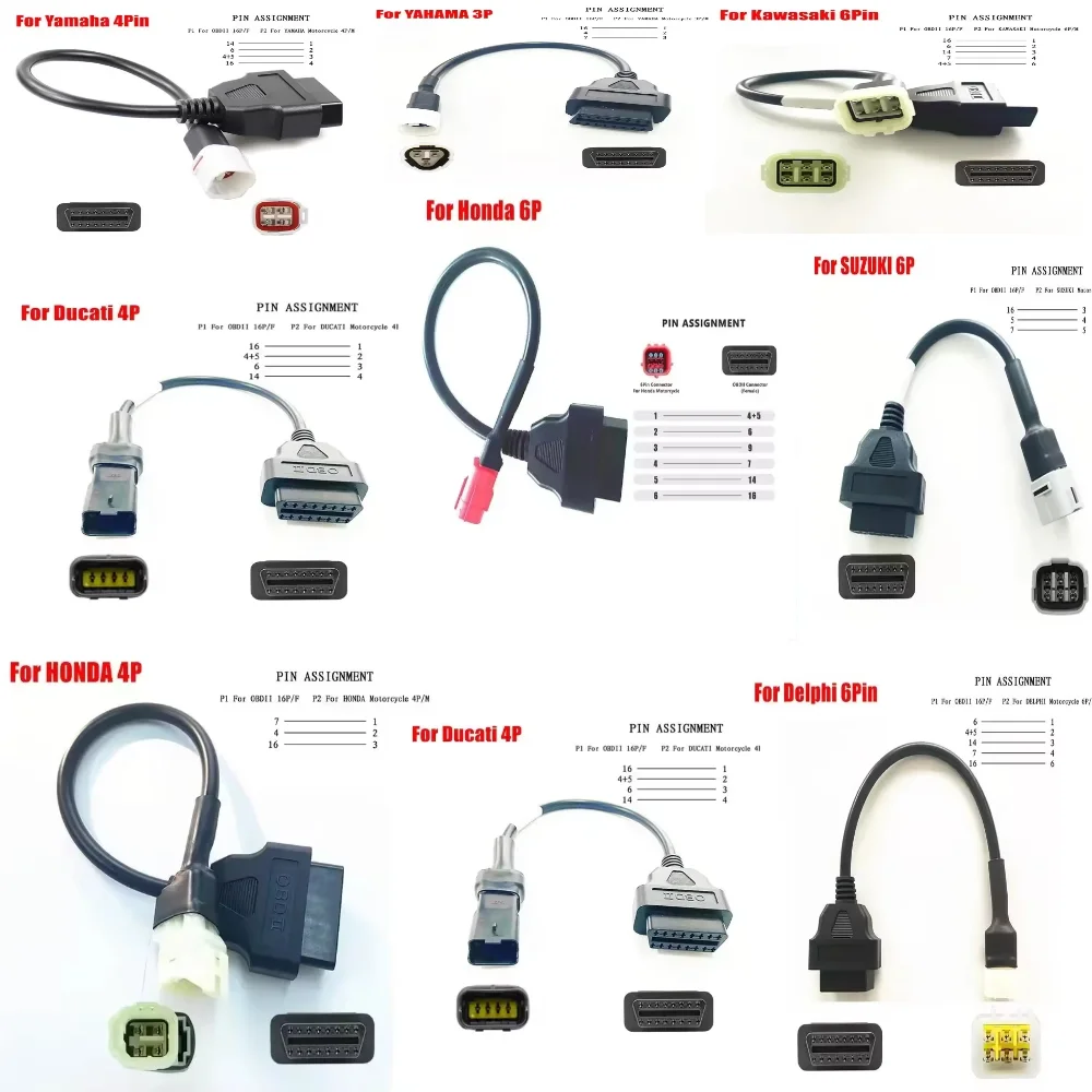 NEWSuitable for Yamaha/Suzuki/Kawasaki/Honda/Delphi/Ducati Motorcycle Cable Connectors 3-pin 4-pin 6-pin Adapter OBD2 Cable Tool