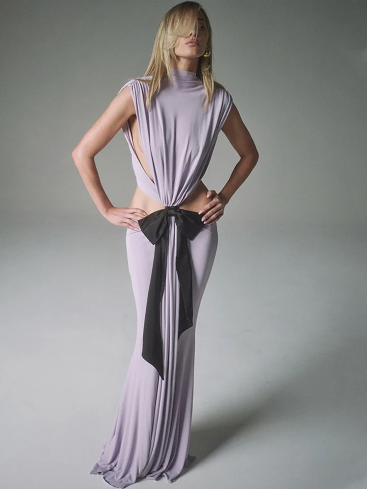 

JULISSA MO Sexy Hollow Out Bandage Women Maxi Dress Purple Sleeveless High Waist Dress Female Summer Slim Elegant Party Clubwear