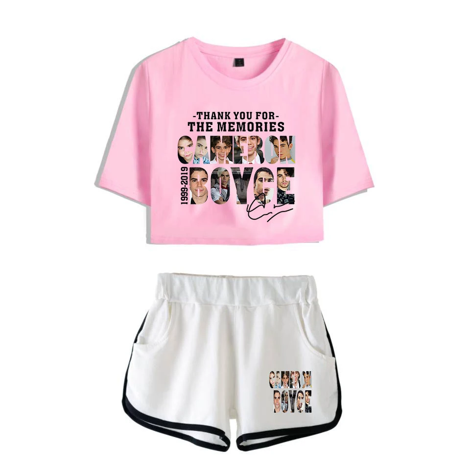 

Comfortable cameron boyce Girls Dew navel Two Piece Set cameron boyce Sexy Short Sleeve Crop T-shirts+Shorts Pants Tracksuit