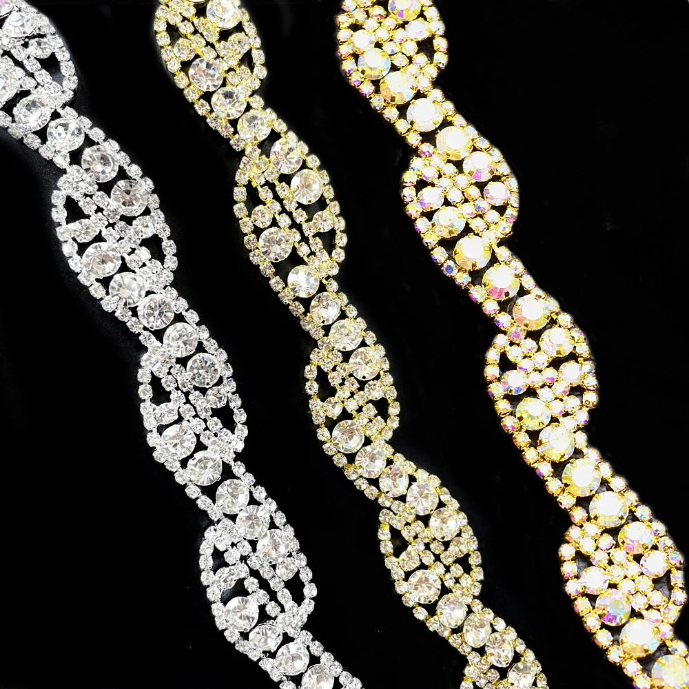 

45/90cmAB crystal rhinestone trim ribbon Metal chain Silver for wedding dresses, bags, shoes clothing belts Hair accessories