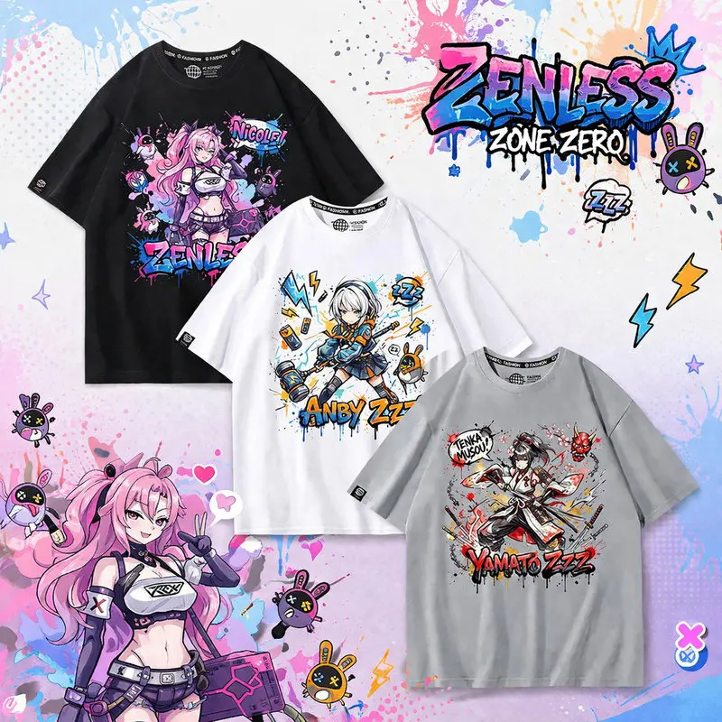 Anime Zenless Zone Zero Oversized T Shirt Anby Nicole Hoshimi Miyabi Ellen Joe Cosplay Short Sleeve Funny Tshirt Graphics Tees