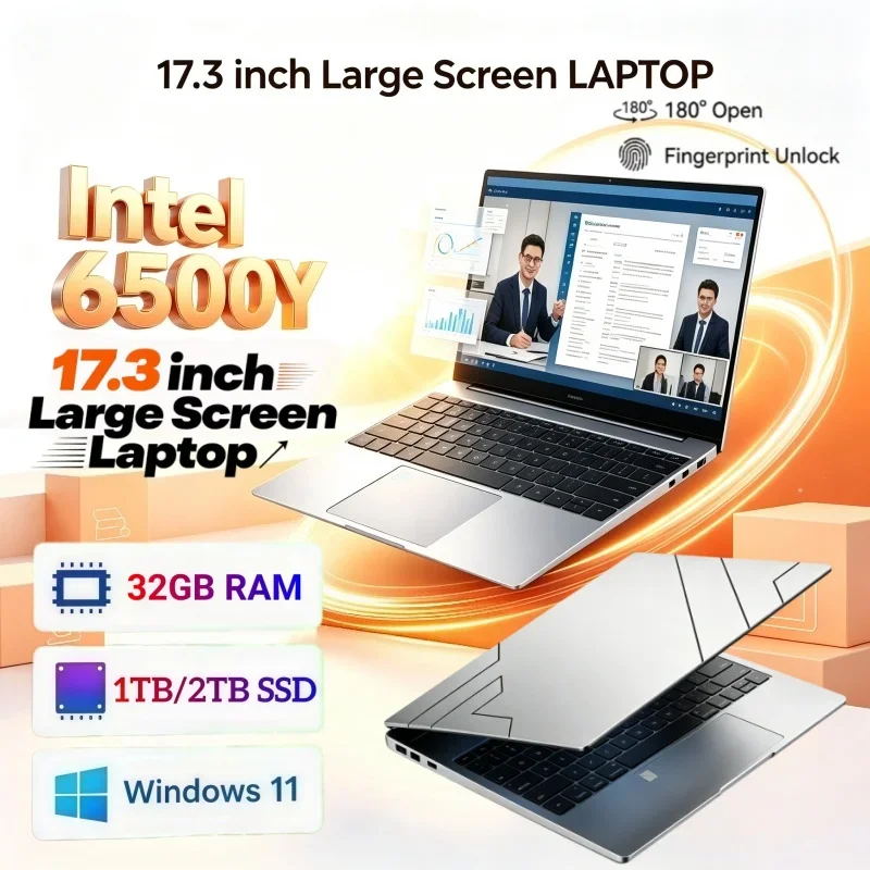 Large Screen Laptop Intel 6500Y Slim 17.3 Inch 16/32GB RAM 1/2TB BIG SSD Crisp Windows11 Portable for Study Office