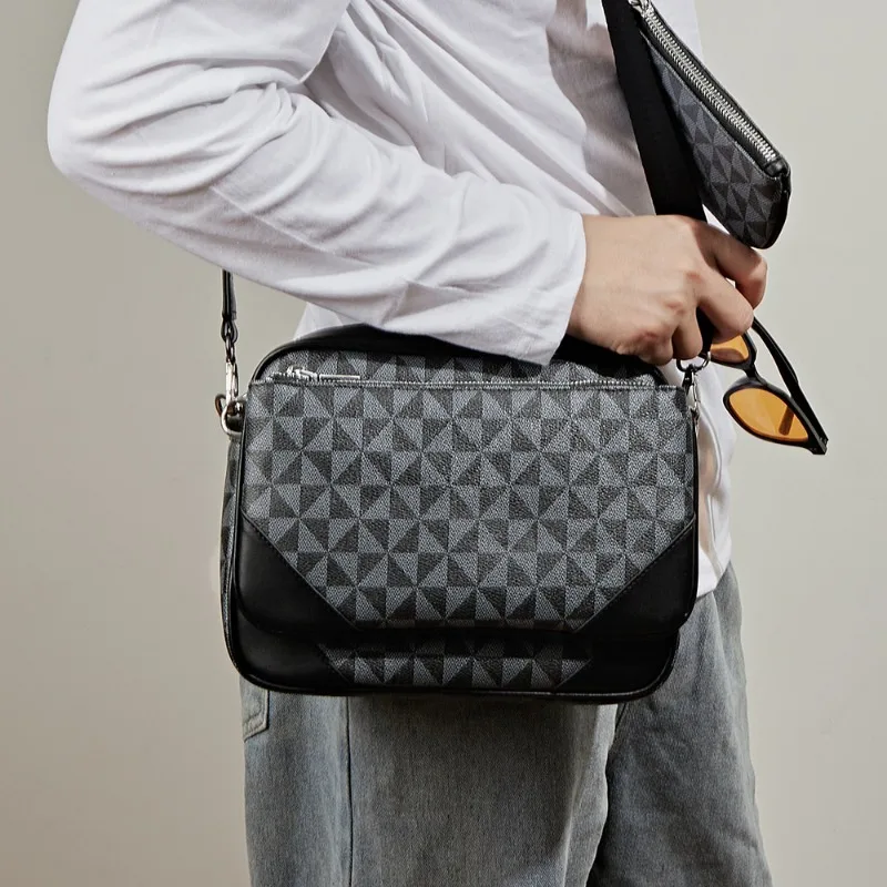 حقيبة كروس عصرية للرجال ثلاثة في واحد تصميم حقائب كروس للرجال بطباعة شعرية ماسية حقيبة كتف ساعي البريد للرجال #4