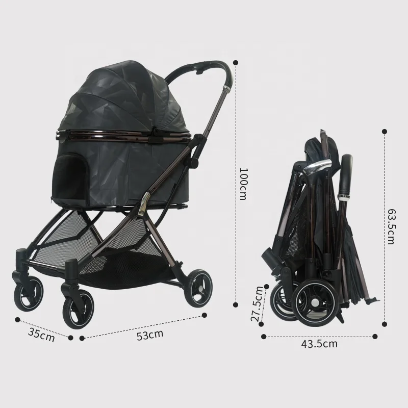 High Grade Premium Metallic 3-in-1 Detachable Pet Trolley Automatic Folding Pet Stroller For Medium Sized Dog