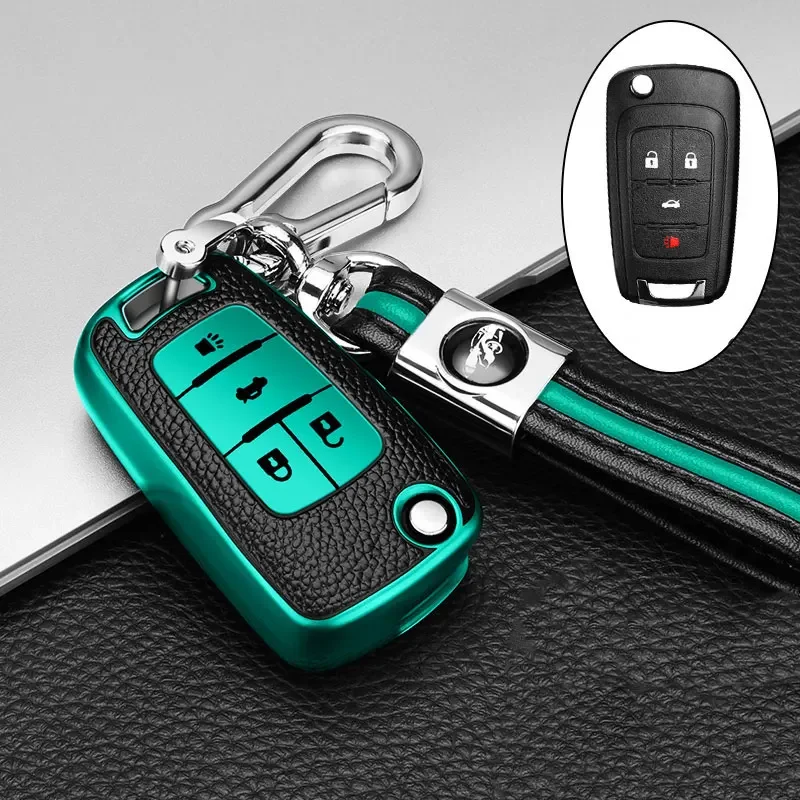 For Chevrolet Cruze Aveo Trax for Opel Astra Corsa Meriva Zafira Antara J Leather TPU Car Key Cover Bag Case Protector Keychain