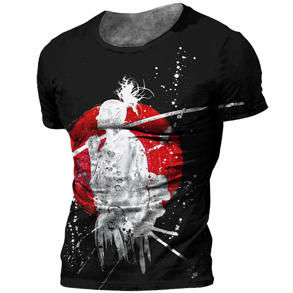 Japanese Samurai T-shirt 3D Japan Style Print Short Sleeve Tops Tees Casual Retro Men's T shirt Oversized Vintage Men's Clothing