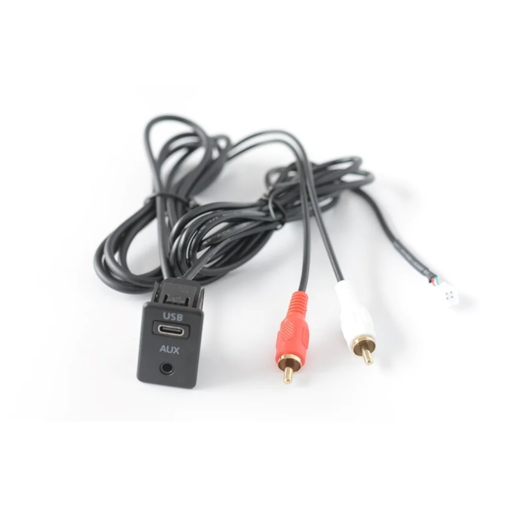 Car Audio Interface Device Featuring 6-Pin Input USB-C Digital Audio Input and 2 Male Outputs for Signal Distribution