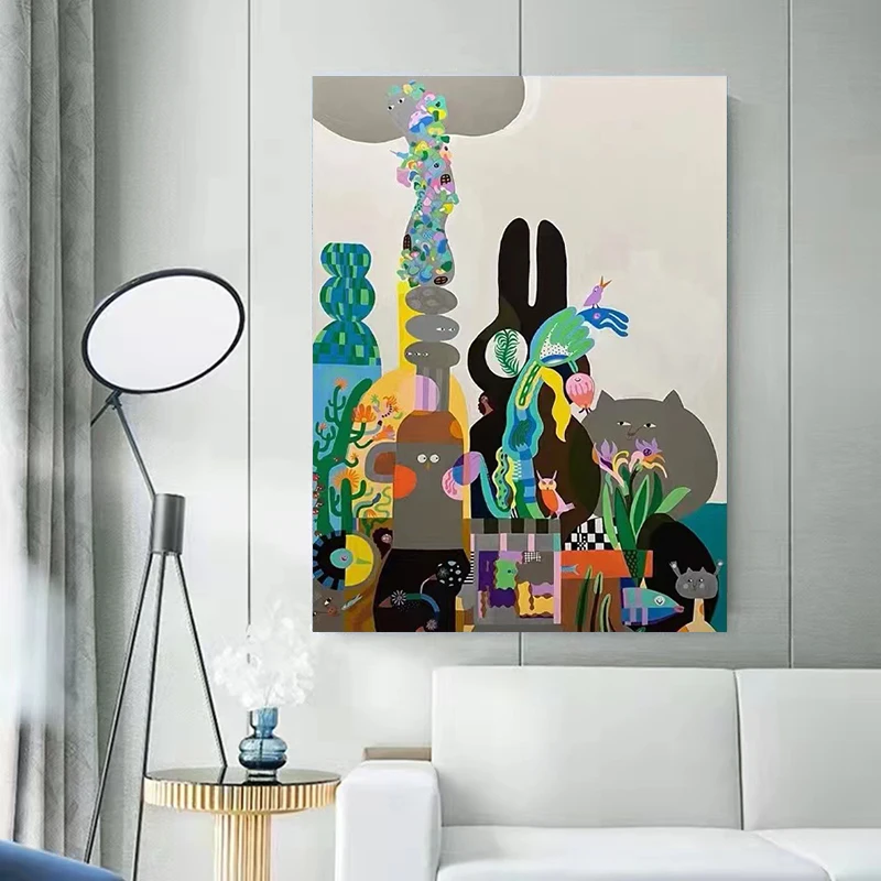 Hand-painted Creative Cartoon Characters Civing Room Aisle Children's Bedroom Art High-end Decorative Painting Vertical Version