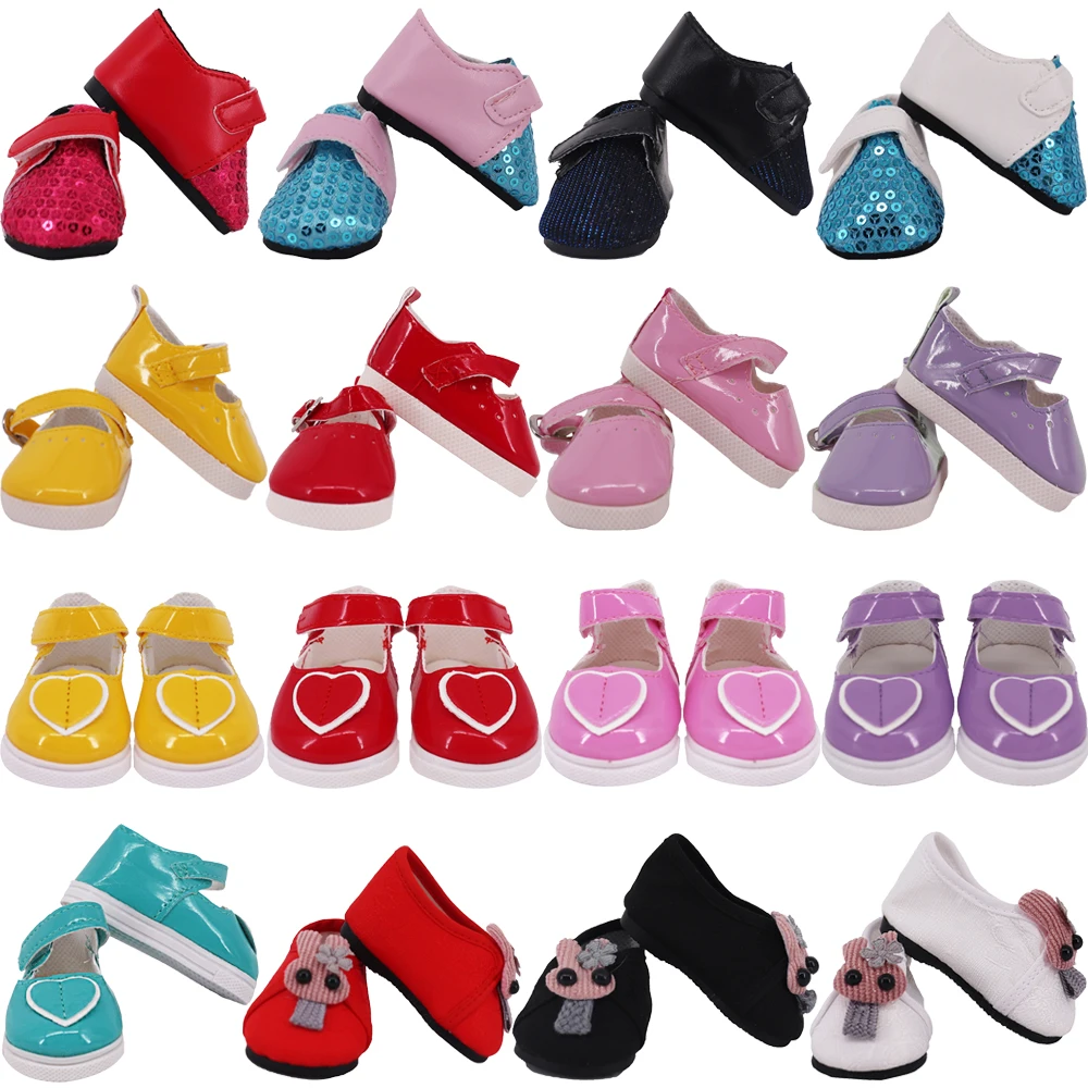 Doll Shoes 7Cm PU Leather Mterial Cute Paste Shoes for 18inch Girl American&43Cm Baby New Born Doll Accessories,Our Generation