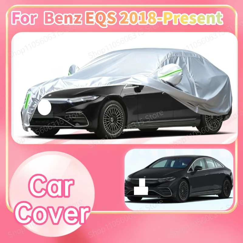 2018-Present For Mercedes-Benz EQS Silver Coated Full Car Cover Custom Fit With Side Zipper UV Dust Sun Protection Vehicle Cover