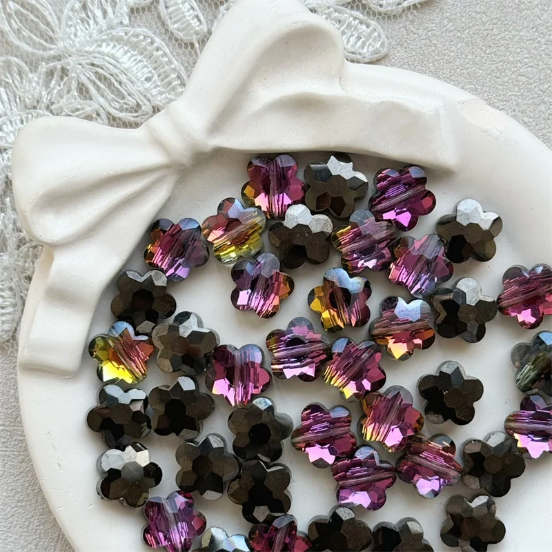 30pcs High Quality Multicolor AB Color Crystal Beads Plum Flower Shape Faceted Glass Beads For Jewelry Diy Making Necklace New