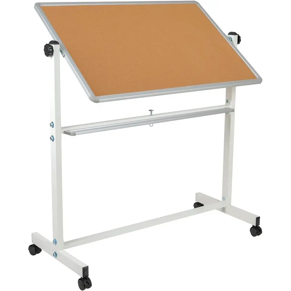 45.25W x 54.75H لوحة الفلين والسبورة البيضاء ذات الوجهين مع حامل القلم - لوحة الإعلانات المتنقلة