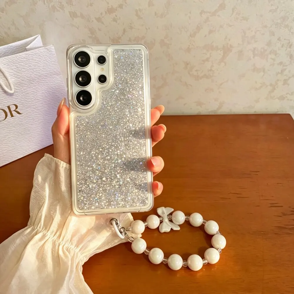 for Samsung Galaxy S26 Plus S25 S24 Ultra S23 FE Bling Moving Liquid Floating Sparkle Glitter Phone Case Clear Soft Chain Cover