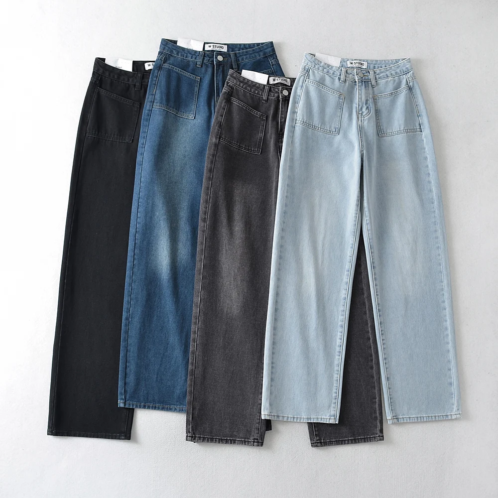 

Vintage clothes mom jeans korean streetwear women pants loose black baggy jeans y2k cargo pants women wide leg jeans blue