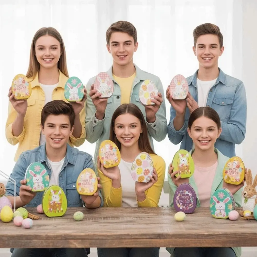 Jewelry Organizer Metal Easter Egg Candy Box Exquisite Cut Rabbit Iron Case Dust-proof Portable Tinplate Storage Case Biscuit