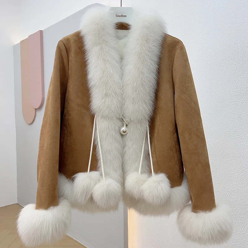 

New Fashion Duck Down Jacket Real Fur Coat Winter Women Jacket Natural Fox Fur Collar Thick Outerwear Warerwear Warm