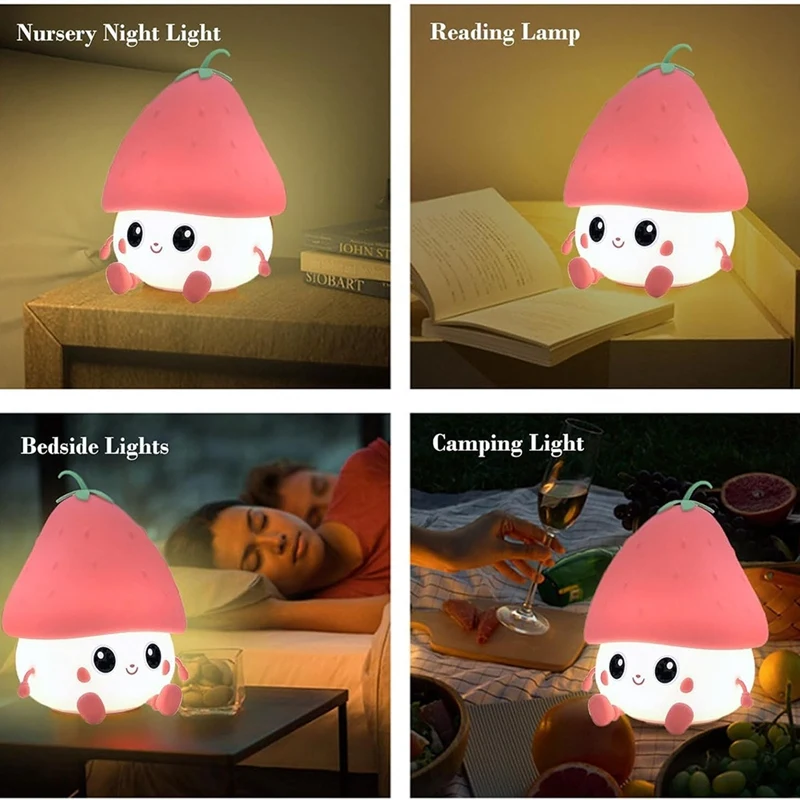 Cute Strawberries Night Light,Cute Night Light Night Light,Rechargeable Night Light For Bedroom, Lamp Room Decor