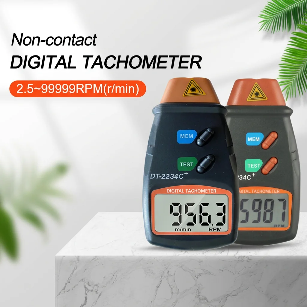 Portable Handheld Digital Laser Tachometer Motor Speed Meter Non-Contact Rotational Speed Measuring Instrument DT-2234C+
