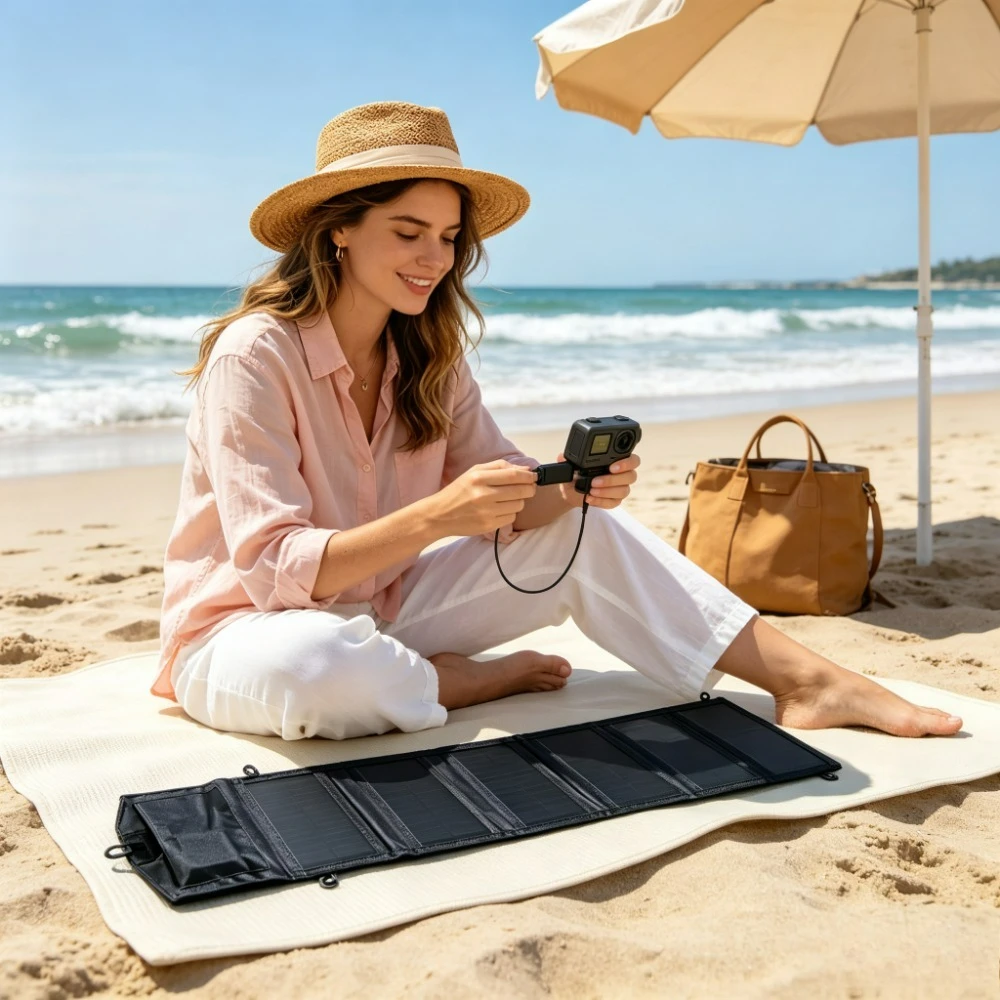 Lightweight Foldable USB Solar Panel 25W 100W Waterproof Solar Charger with Hanging Loops for Mountain Hiking Picnic Sailing
