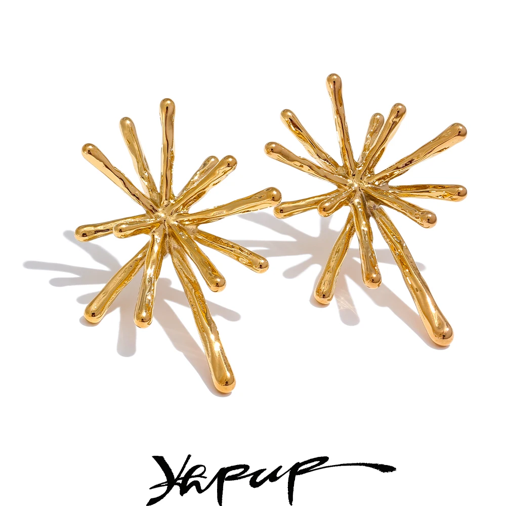 

Yhpup 316L Stainless Steel Cast Textured Firework Stud Earrings Waterproof 18K PVD Plated Charm Chic Jewelry Women Jewelry