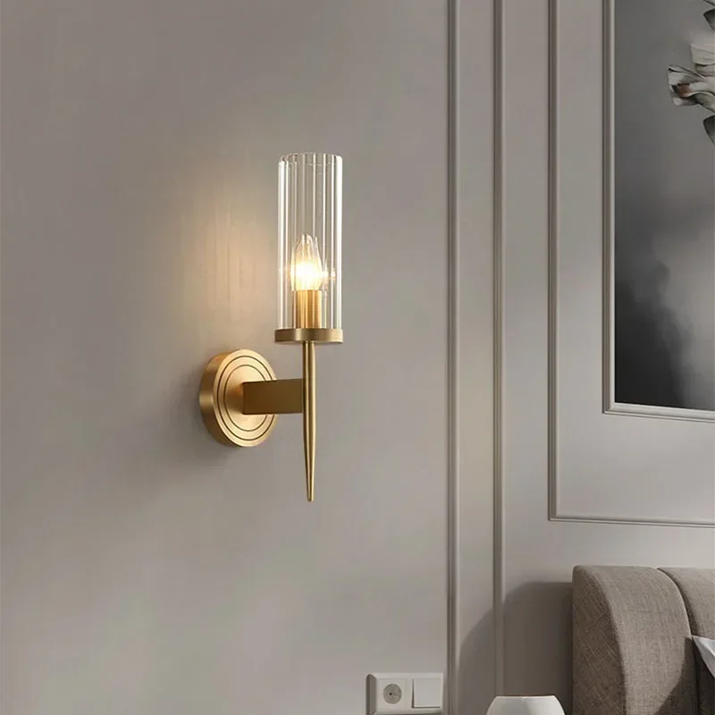 minimalist all copper wall lamp retro bedroom bedside wall lamp duplex building hallway staircase balcony wall lamp