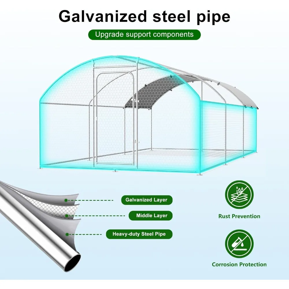 Grande galleria in metallo per polli, gallina, coniglio, anatra, con copertura impermeabile per cortile esterno con gabbia per pollame, Dom