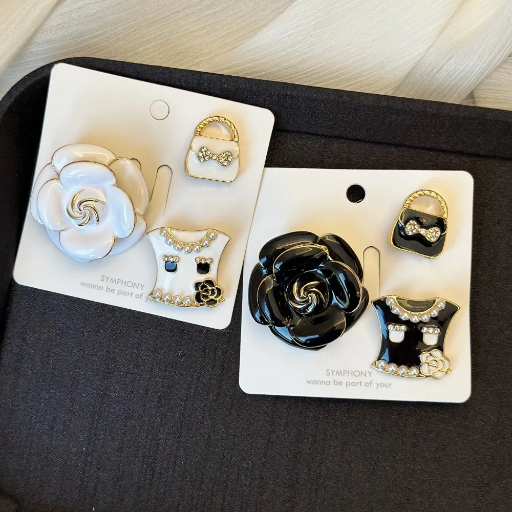 

Retro Camellia Brooch Set High Quality Chest Flower Female Temperament Small Fragrant Style Suit Pin Accessories