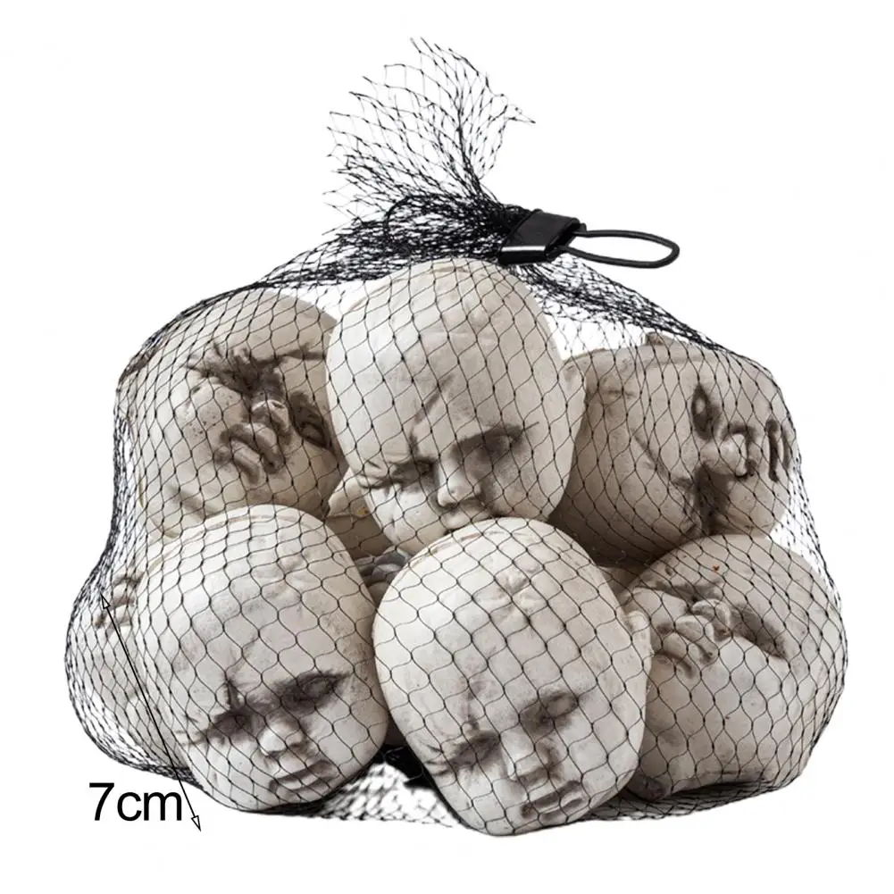 10 Pcs Halloween Baby Doll Head with Bag Scary Plastic Skeleton Head Ornament Creepy Skull Statues for Home Party Decor