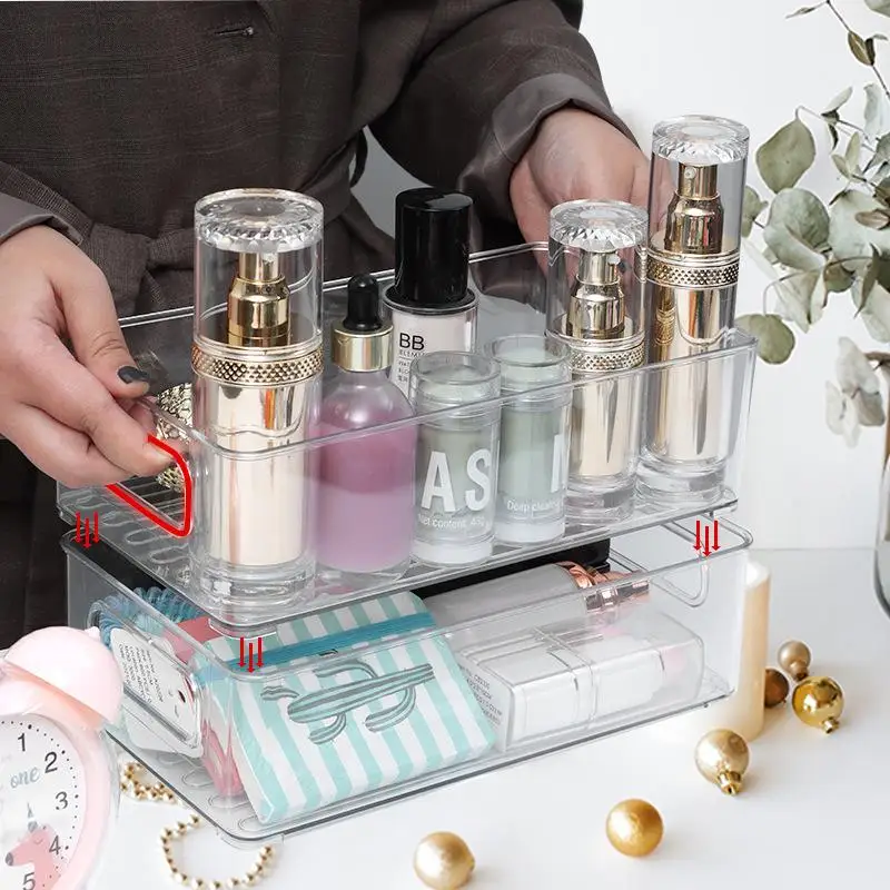 Transparent Acrylic Cosmetics Storage Box Large Capacity Plastic Desk Drawer Organizers Jewelry Lipstick Makeup Stationery Box